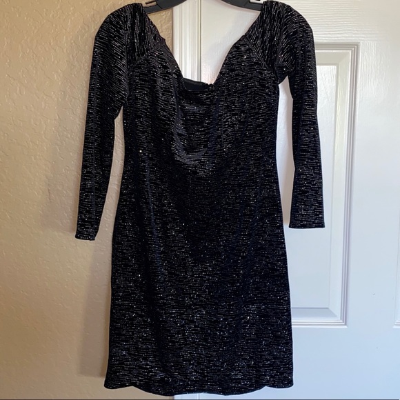 New Astr off shoulder black sparkle dress - Picture 5 of 7